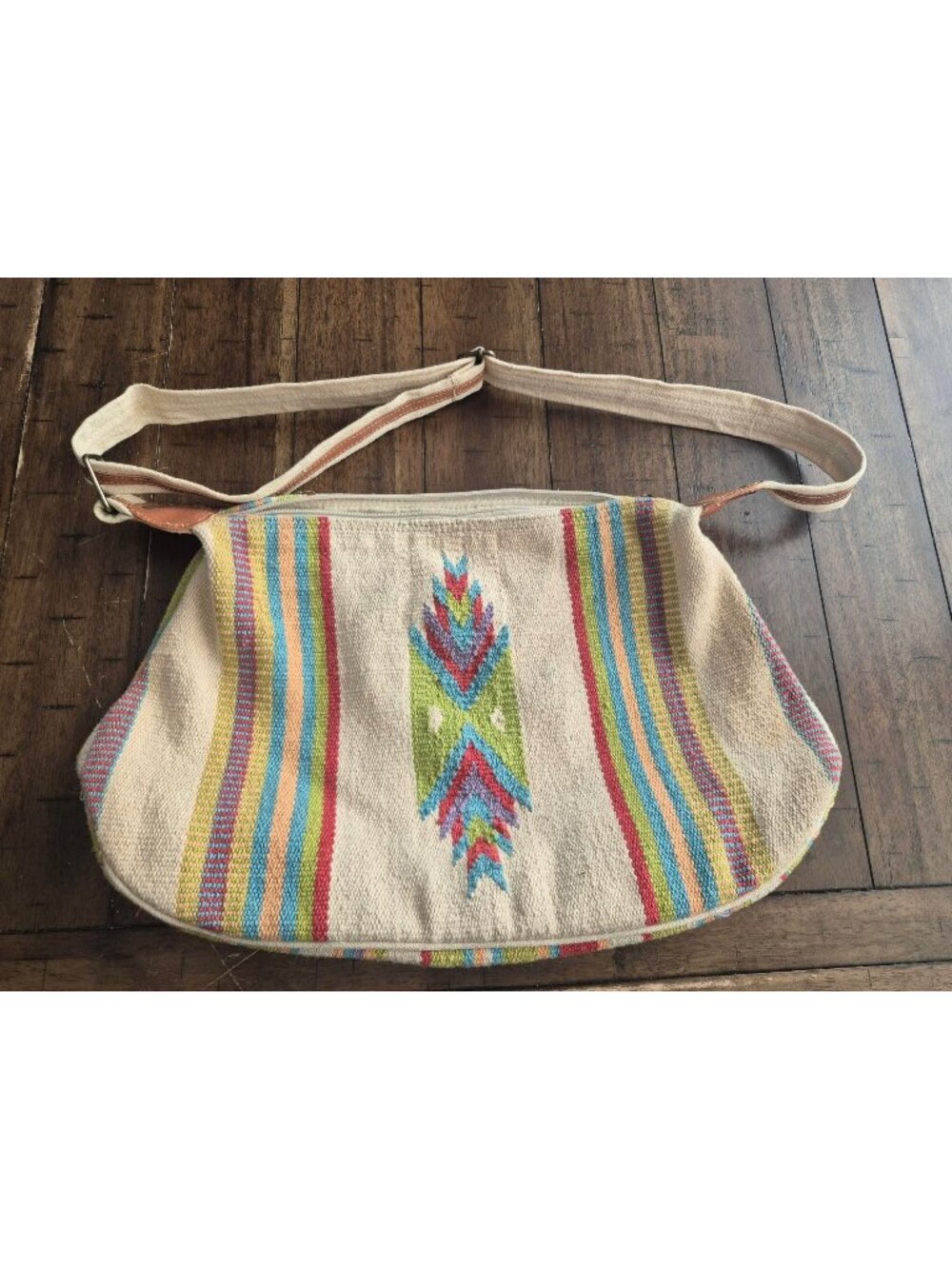 Vintage Woven Striped Tote Bag Zipper Closure